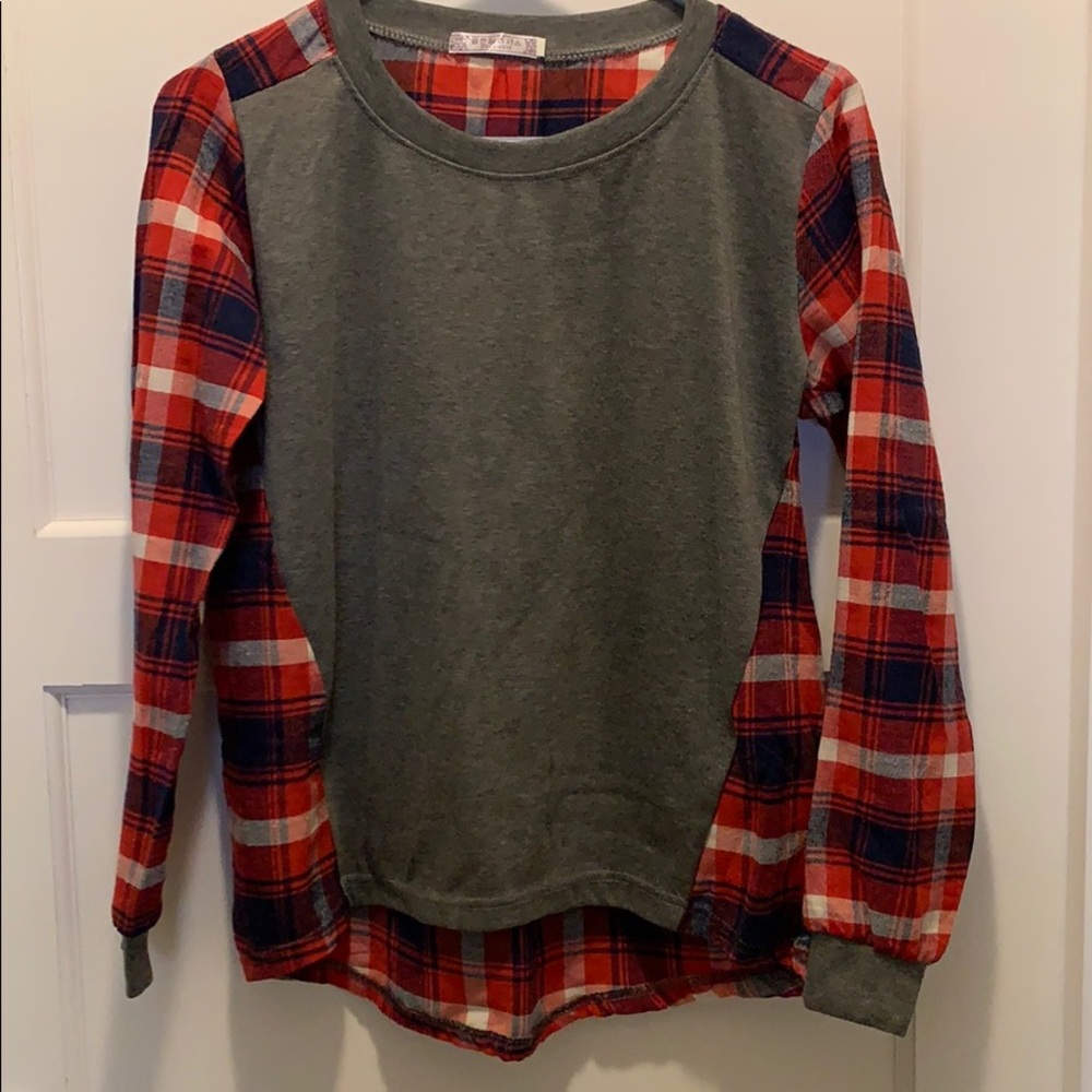 Plaid and grey shirt